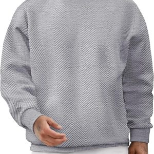 JMIERR Mens Crewneck Sweatshirt Casual Long Sleeve Texture Pullover Shirt for Men