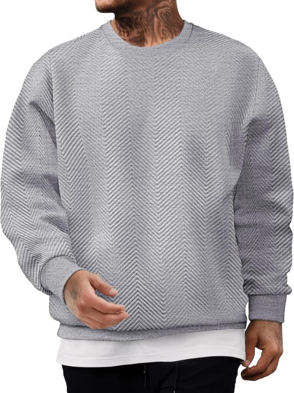 JMIERR Mens Crewneck Sweatshirt Casual Long Sleeve Texture Pullover Shirt for Men