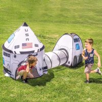 JOYIN White Rocket Ship Pop up Play Tent with Tunnel and Playhouse Kids Indoor Outdoor Spaceship Tent Set - Image 7