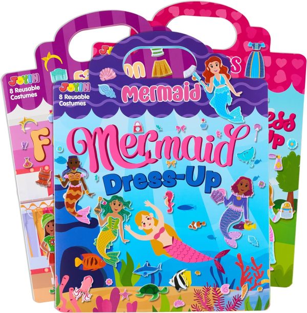JOYIN 3 Sets Dress-Up Reusable Sticker Book for Toddlers, 3D Sticker Books for Kids 3 4 5, Travel Essentials, Airplane Activity Toys, Crafts Gifts, Birthday Gifts - Fashion, Mermaid, Princess