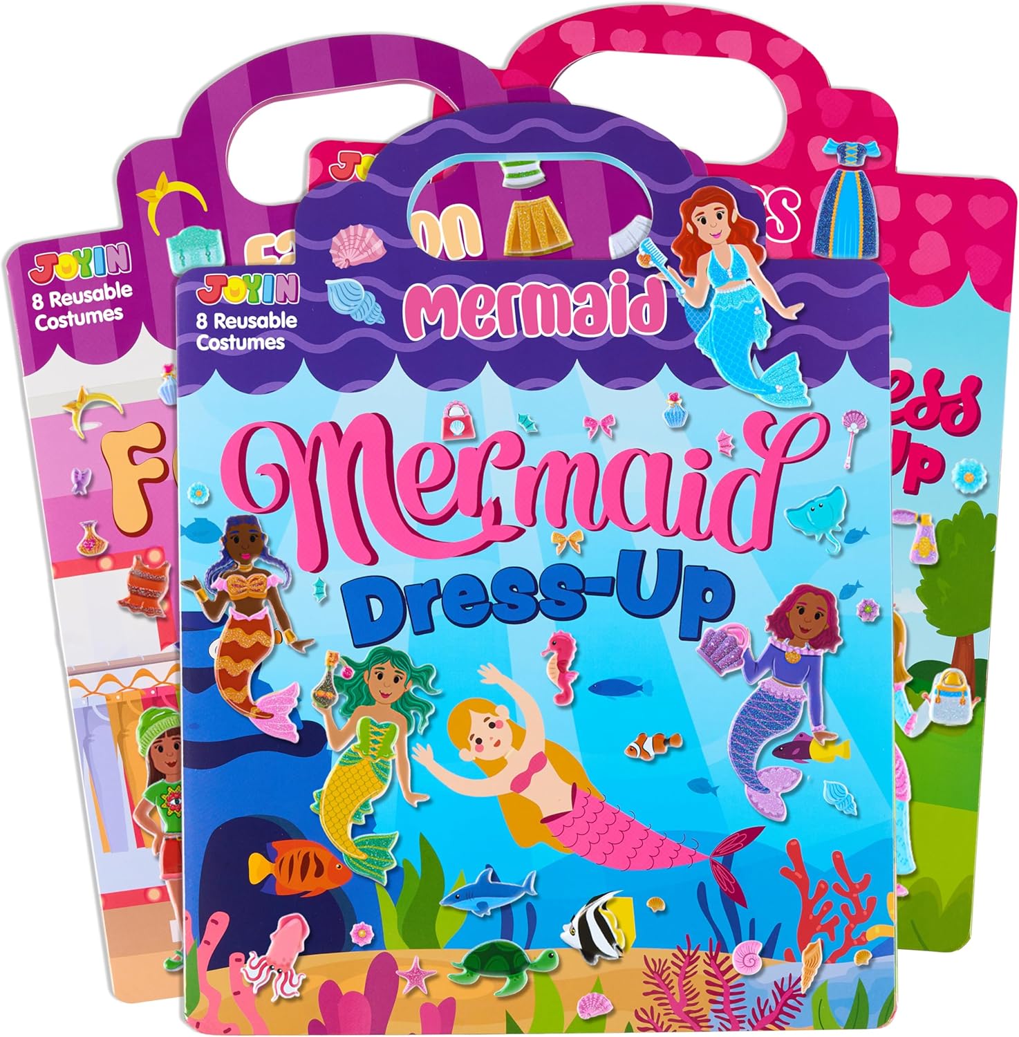 JOYIN 3 Sets Dress-Up Reusable Sticker Book for Toddlers, 3D Sticker Books for Kids 3 4 5, Travel Essentials, Airplane Activity Toys, Crafts Gifts, Birthday Gifts – Fashion, Mermaid, Princess