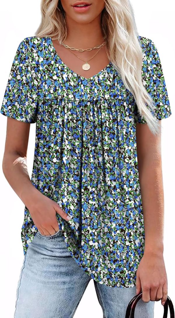 WEESO Womens T Shirts Short Sleeve Pleated Dressy Casual V Neck Summer Tops Blouses