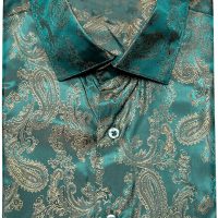 Men's Silk Shirt Paisley Floral Jacquard Short Sleeve Button Down Dress Shirts Formal Casual Wedding Party - Image 5