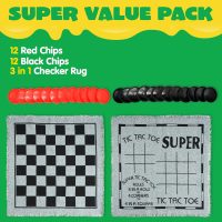 3-in-1 Vintage Giant Checkers, Tic, Tac, Toe, with Reversible Mat, 24 Chips, Family Board Game, Lawn Game, BBQ Party Favor, Indoor and Outdoor Activity for Kids and Adults - Image 2