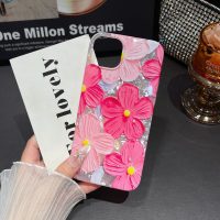 for iPhone 15 Plus Case Flowers Women Girly Aesthetic Sparkle Translucent Cute Floral With Phone Strap Charms Wristlet Oil Painting Shockproof Protective Phone Cases for iPhone 15 Plus Hot Pink - Image 5