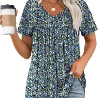 WEESO Womens T Shirts Short Sleeve Pleated Dressy Casual V Neck Summer Tops Blouses - Image 5