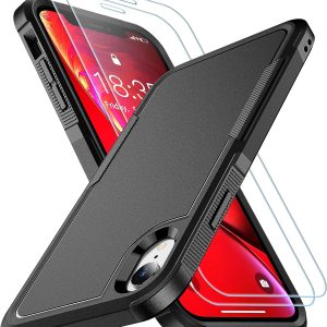 SPIDERCASE for iPhone XR Case, [10 FT Military Grade Drop Protection] [Non-Slip] [2 pcs Tempered Glass Screen Protector] Shockproof Airbag Cushion Protective Case for iPhone XR 6.1” (Black)