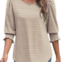 XIEERDUO Blouses for Women Dressy Casual 3/4 Length Sleeve Womens Tops with Smocked Cuffs - Image 4