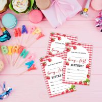 15 PCs Strawberry Birthday Invitation - Berry First - 1 Year Old Invitations With 15 Matching White Envelopes, Birthday Party Favors Decorations Supplies-OL-A03 - Image 5