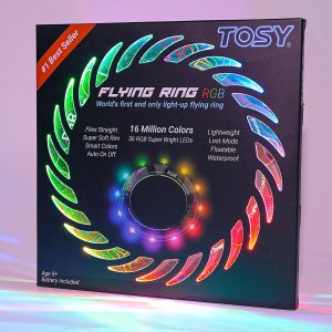 TOSY Flying Ring - 16 Million Color RGB or 12 LEDs, Super Bright, Lost Mode, Auto Light Up, Camping Essentials for Kids/Teens/Boy/Girl, Safe & Soft, Waterproof, Pool/Beach Games, Lightweight Toy