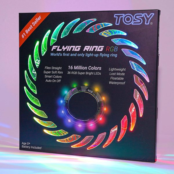 TOSY Flying Ring - 16 Million Color RGB or 12 LEDs, Super Bright, Lost Mode, Auto Light Up, Camping Essentials for Kids/Teens/Boy/Girl, Safe & Soft, Waterproof, Pool/Beach Games, Lightweight Toy
