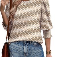 XIEERDUO Blouses for Women Dressy Casual 3/4 Length Sleeve Womens Tops with Smocked Cuffs - Image 3