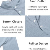 COOFANDY Men's Casual Henley Shirt Short Sleeve Band Collar Linen Shirt Summer Beach Hippie T-Shirts - Image 5