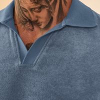 Mens Terry Polo Shirts Johnny Collar Casual Summer Short Sleeve Buttonless Shirt (S-XXL) - Image 7