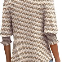 XIEERDUO Blouses for Women Dressy Casual 3/4 Length Sleeve Womens Tops with Smocked Cuffs - Image 5