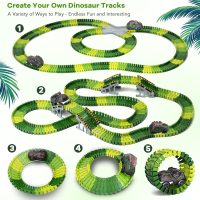 Dinosaur Toys, 252 PCS Create A Dinosaur World Road Race Tracks, Flexible Track Playset, 2pcs Dinosaur Car for 3 4 5 6 Year Old Boys Girls Birthday Party Favor Gift - Image 3