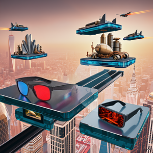 A modern living room with a large TV screen displaying a 3D movie scene, showcasing the product in u