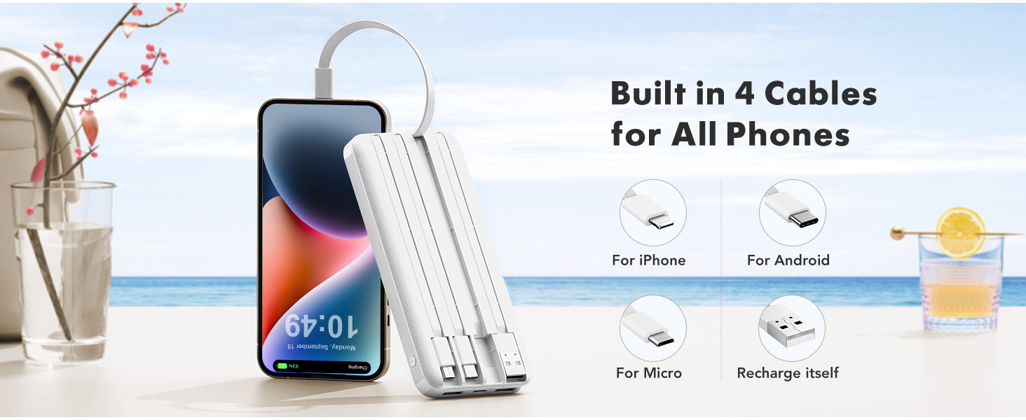 portable charger with built in cables