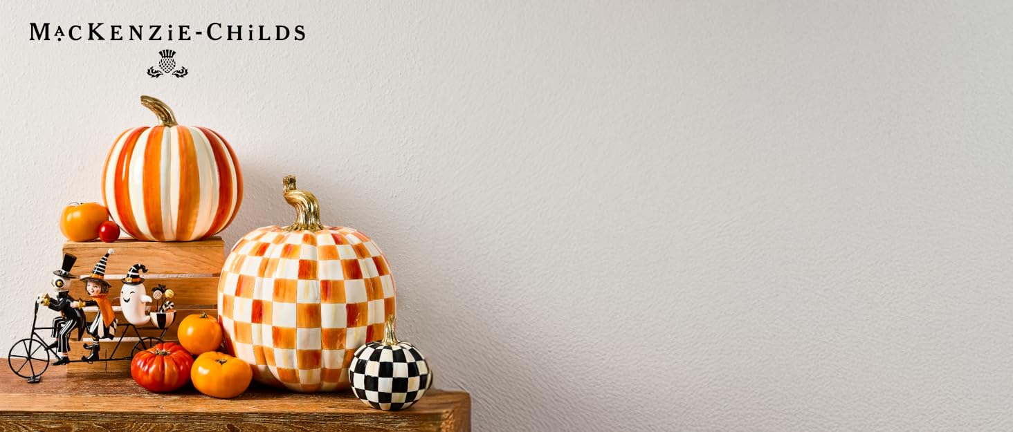 Fall into pumpkin season with Mackenzie-Childs. Pumpkins, Witches, Ghosts, &amp; skulls elevate fall.