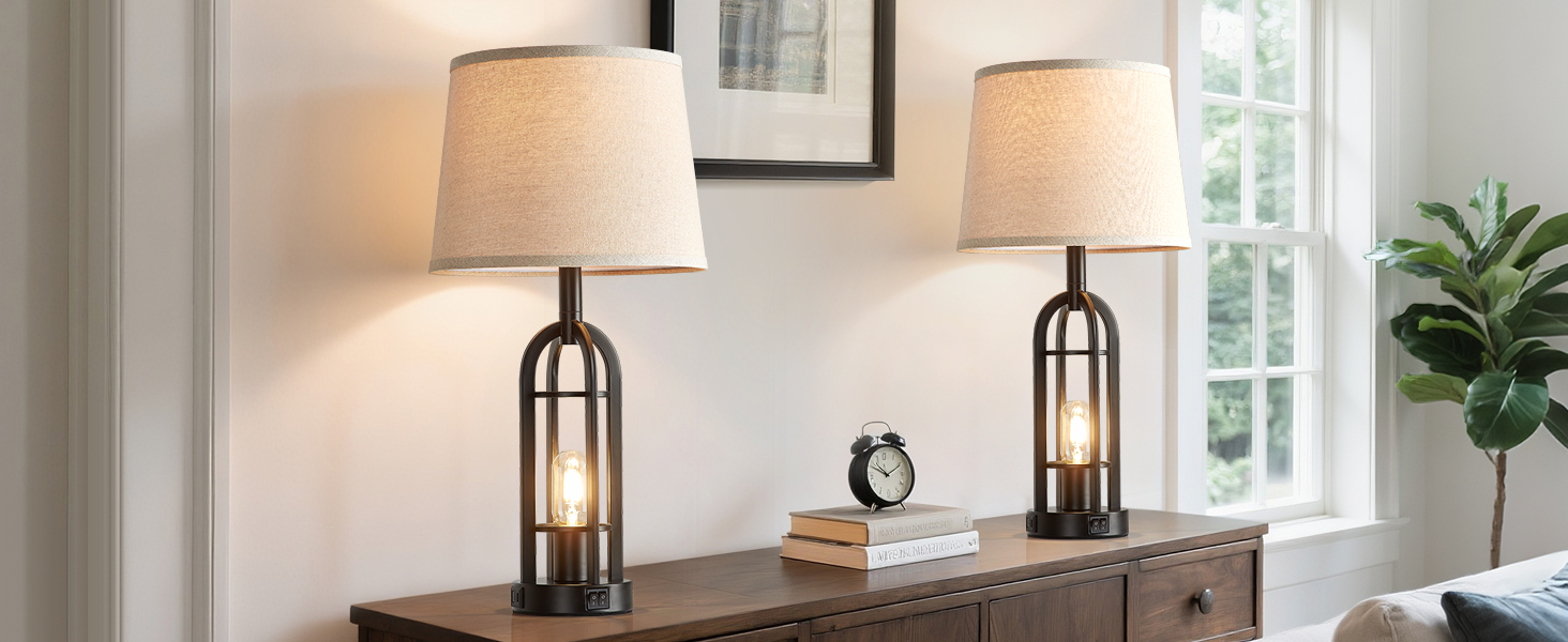 farmhouse table lamps for living room set of 2 Industrial Nightstand Lamps for Bedroom