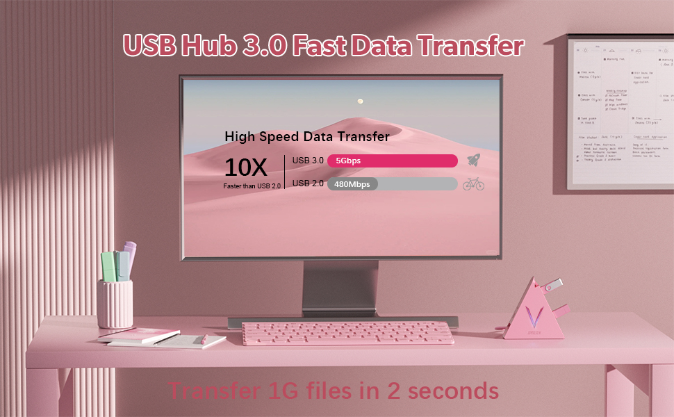 usb hub for laptop pink