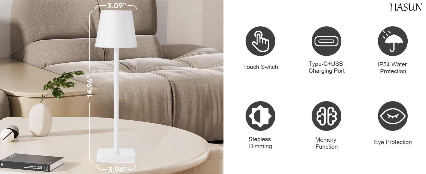 HASUN 2 Pack LED Cordless Rechargeable Table Lamp