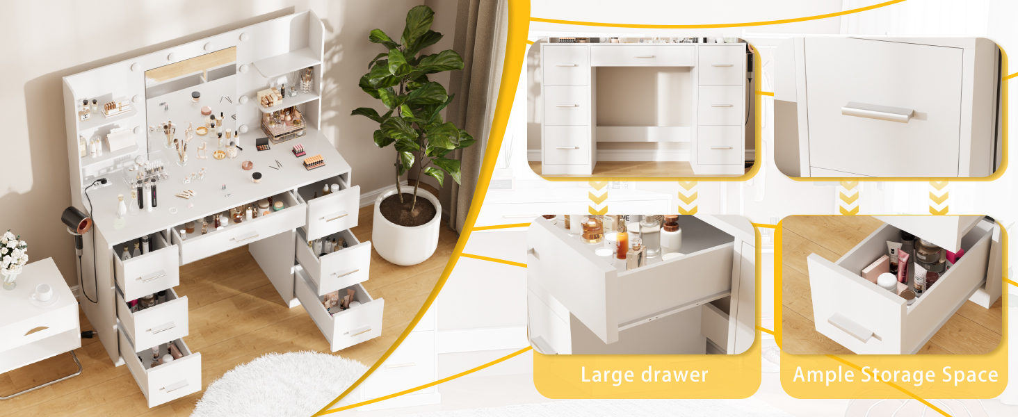 Vanity desk large storage capacity