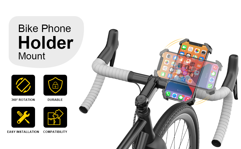 visnfa New Bike Phone Mount with Stainless Steel Clamp Arms Anti Shake and Stable 360° Rotation 
