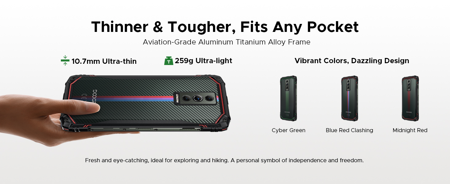 DOOGEE Blade10 Energy Android 15 Rugged Phone 4.5G,10.7mm Ultra-Thin,24GB+128GB/TF 2TB Octa Core