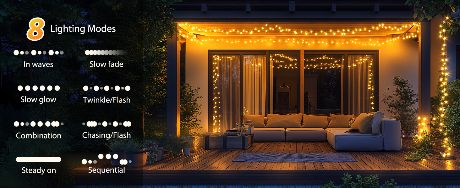 8 modes solar lights