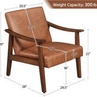 Yaheetech PU Leather Accent Chair, Mid-Century Modern Armchair with Solid Wood Legs, Reading Leisure Chair with High Back for Living Room Bedroom Waiting Room, Set of 2, Brown - Image 3