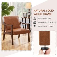 Yaheetech PU Leather Accent Chair, Mid-Century Modern Armchair with Solid Wood Legs, Reading Leisure Chair with High Back for Living Room Bedroom Waiting Room, Set of 2, Brown - Image 6