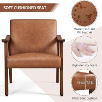 Yaheetech PU Leather Accent Chair, Mid-Century Modern Armchair with Solid Wood Legs, Reading Leisure Chair with High Back for Living Room Bedroom Waiting Room, Set of 2, Brown - Image 7