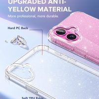 BERFY Compatible with iPhone 16 Plus Case Glitter, with 9H Tempered Screen Protector + Camera Lens Protector, [Non-Yellowing] Clear Sparkle Shockproof Hard Phone Case for Women 6.7", Shiny Clear - Image 3