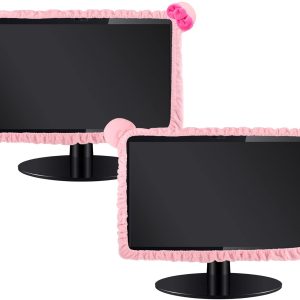2 Pcs 20''-29'' Kawaii Computer Monitor Cover with Cat Ear Design, Furry Cute Pink Monitor Dust Cover Protector Lovely Monitor Accessories Laptop TV LCD Screen Monitor Decoration for Tablet