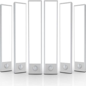 6 Pack Under Cabinet Lighting Wireless, 32 LED Rechargeable Battery Motion Sensor Light Indoor, Stick On Magnetic Closet Lights, Under Counter Lights for Kitchen, Stairs, White 8 in