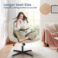 DUMOS Cross Legged Office Chair, Armless Wide Home Office Desk Seat No Wheels, Modern Swivel Adjustable Fabric Vanity Seating for Bedroom - Image 3