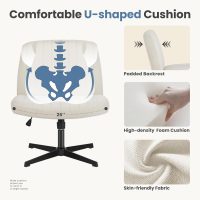DUMOS Cross Legged Office Chair, Armless Wide Home Office Desk Seat No Wheels, Modern Swivel Adjustable Fabric Vanity Seating for Bedroom - Image 4