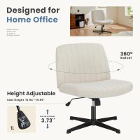 DUMOS Cross Legged Office Chair, Armless Wide Home Office Desk Seat No Wheels, Modern Swivel Adjustable Fabric Vanity Seating for Bedroom - Image 6