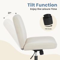 DUMOS Cross Legged Office Chair, Armless Wide Home Office Desk Seat No Wheels, Modern Swivel Adjustable Fabric Vanity Seating for Bedroom - Image 8
