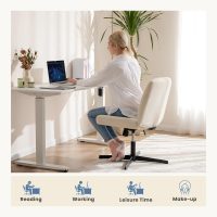 DUMOS Cross Legged Office Chair, Armless Wide Home Office Desk Seat No Wheels, Modern Swivel Adjustable Fabric Vanity Seating for Bedroom - Image 9