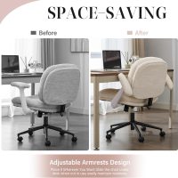 Criss Cross Office Chair with Flip-up Arms, Wide Seat Swivel Chair with Wheels, Comfortable Cross-Legged Desk Chair for Home Office or Vanity, Adjustable Height, Beige - Image 4