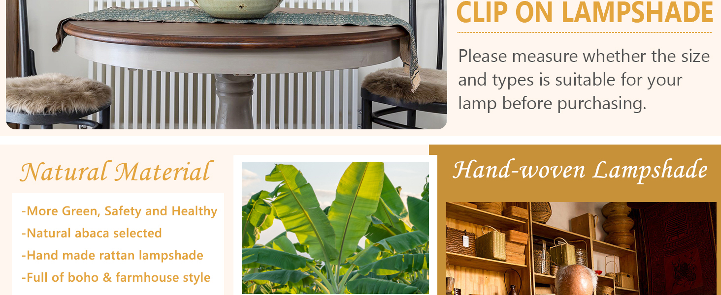  Rattan Lamp Shade, Small Boho Lamp Shades Replacement Clip On