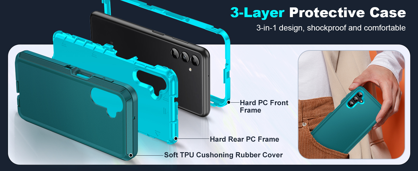 Samsung Galaxy A13 5G Phone Case: with 1Pack Tempered Glass Screen Protector, Heavy Duty 3 in 1