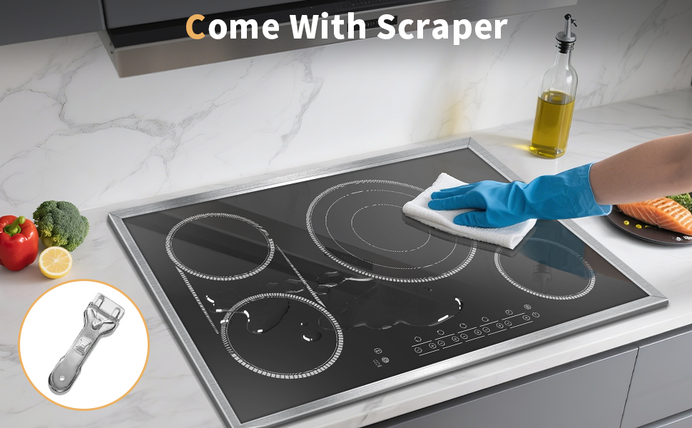 Pladeca 30 Inch Electric Cooktop, 4 Burner Stove Top, 7800W Built-In Electric Stove with BBQ Mode