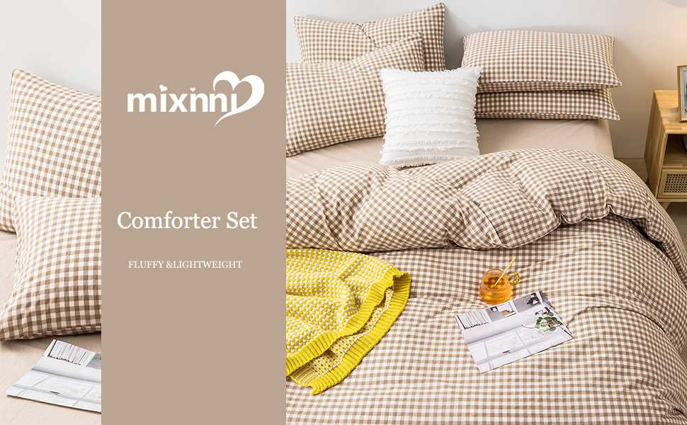 Tan Gingham Comforter Set