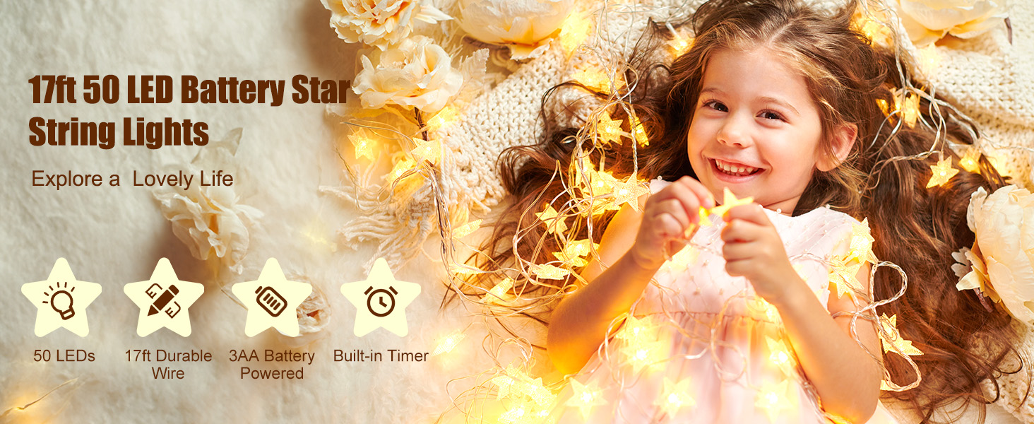 Battery Star String Lights Warm White