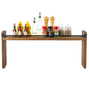 Stove Top Spice Rack Solid Wood Industrial Black Metal Over The Stovetop Range Storage Display Shelf