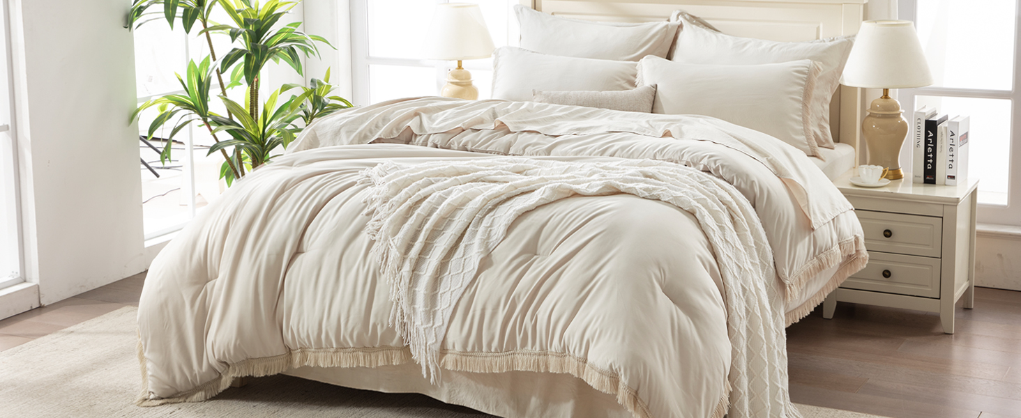 Tassel Beige comforter set 7 Pieces