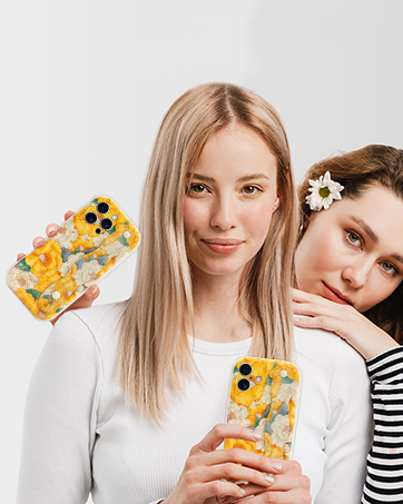 cute yellow floral flowers case with loop strap fingge hand grip for girls women soft slim case